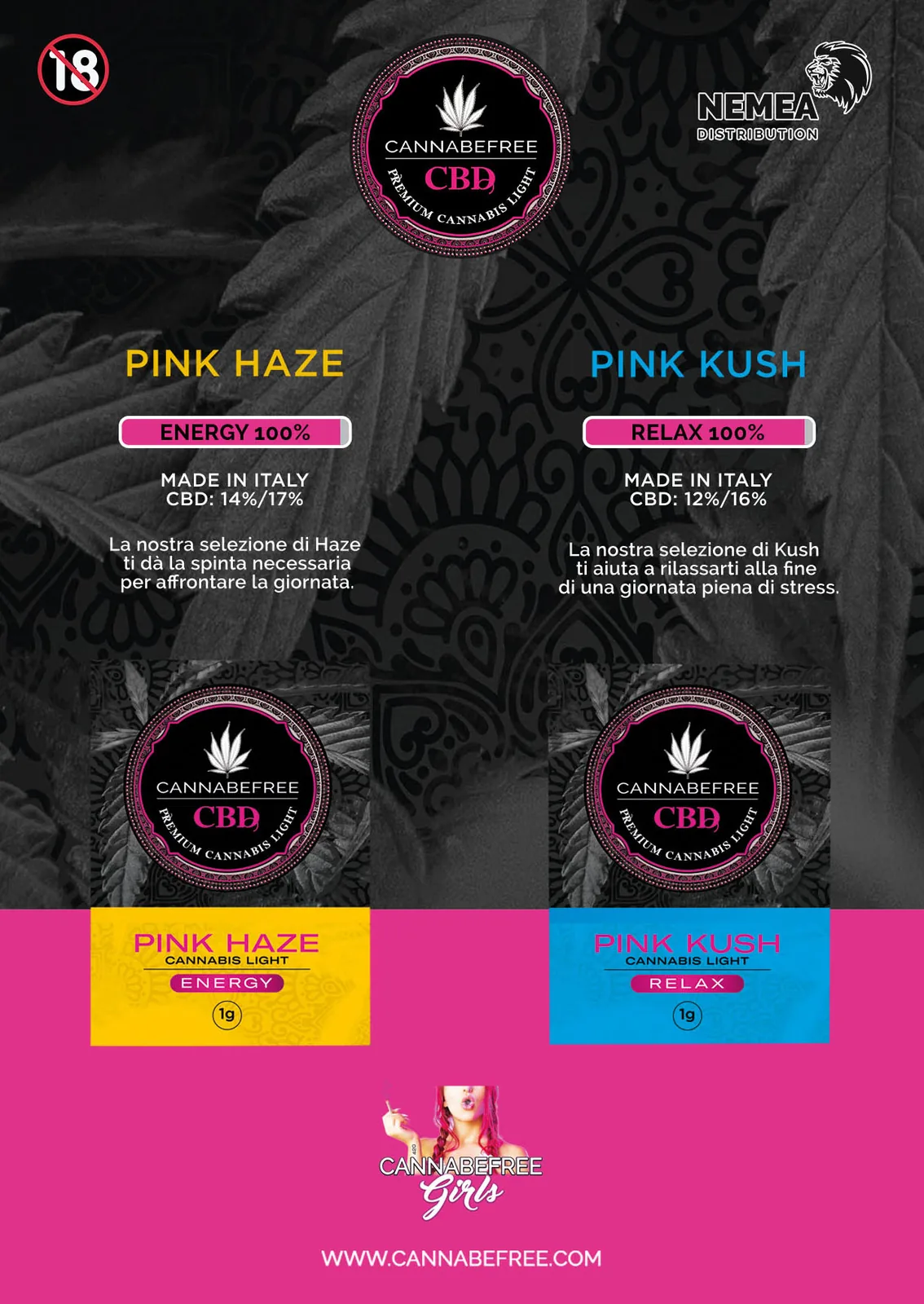Cannabefree CBD display packaging pink haze