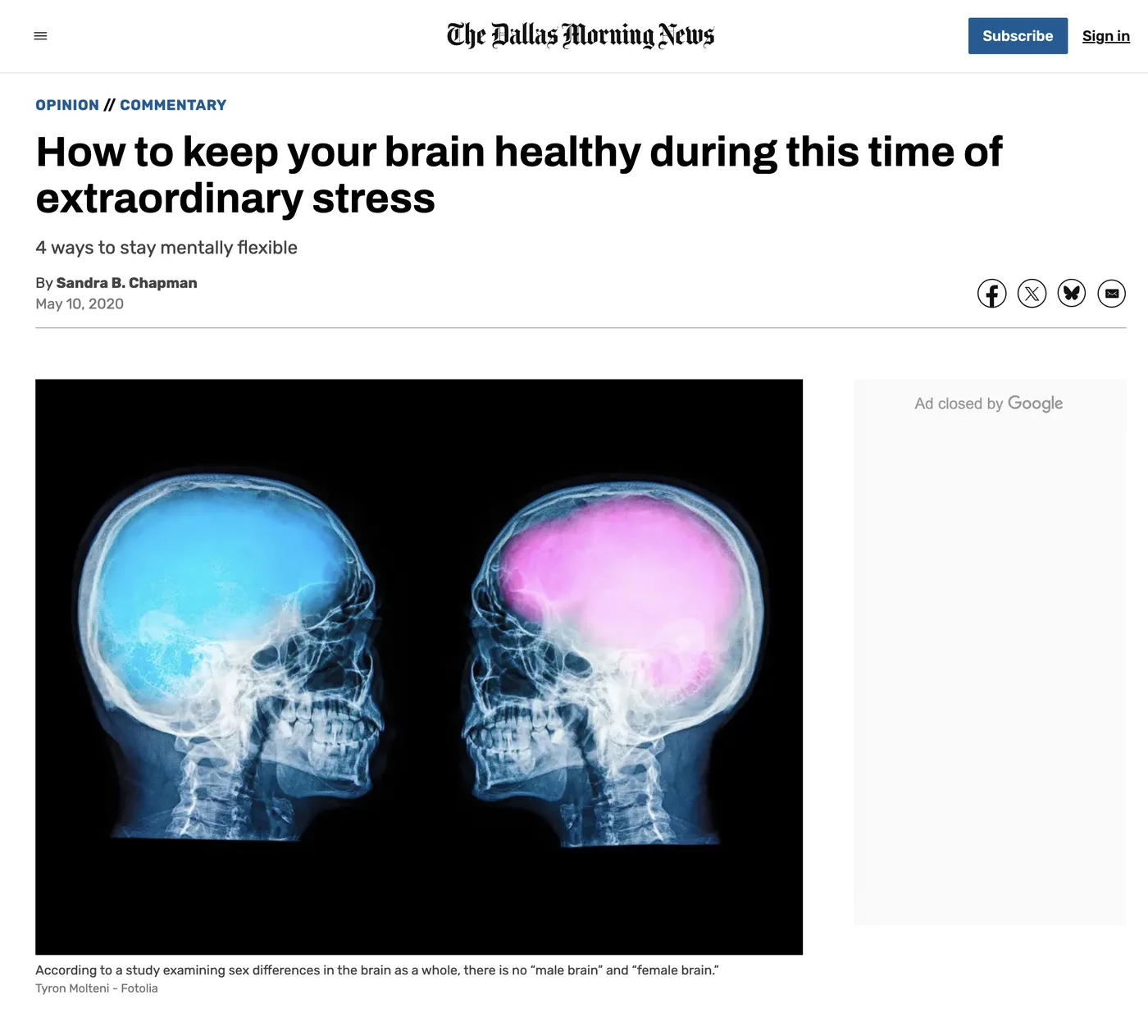 Articolo The Dallas Morning News sulla salute del cervello